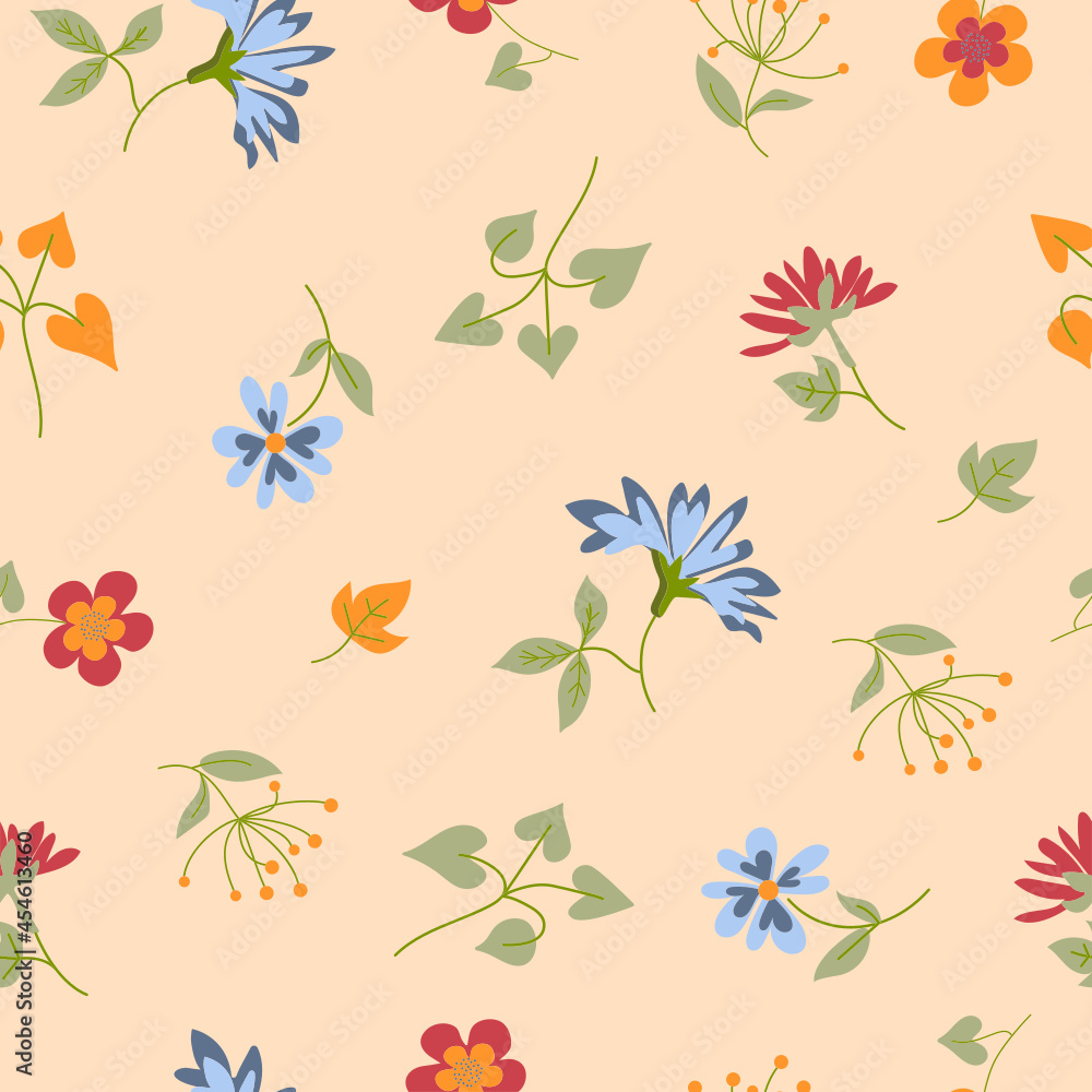 Obraz premium Vector floral pattern. Abstract flowers and leaves. Decoration of textiles, packaging, wallpaper.