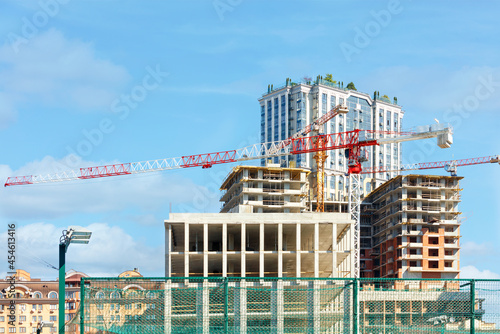 City landscape. Construction of a multi-storey building using a modern method of monolithic frame technology. © Sergii