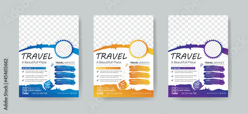 Travel Flyer Template  Layout with 3 Colorful Accents and Grayscale Elements
