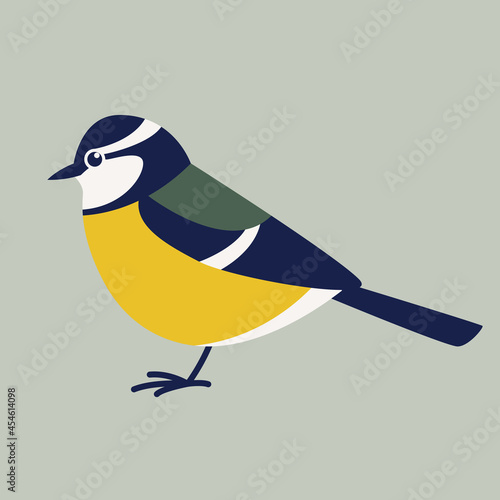 titmouse  bird, vector illustration, flat style, side