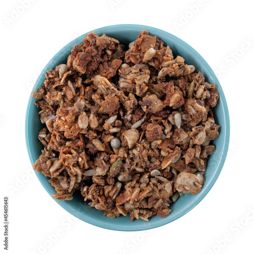Bowl of cinnamon maple granola top view