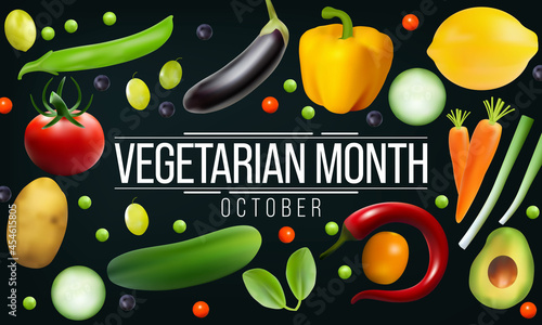 World Vegetarian awareness month is observed every year in October, To promote the joy, compassion and life-enhancing possibilities of vegetarianism. Vector illustration