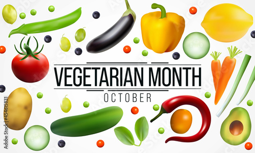 World Vegetarian awareness month is observed every year in October, To promote the joy, compassion and life-enhancing possibilities of vegetarianism. Vector illustration