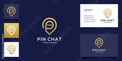 Pin chat logo with line art style and business card