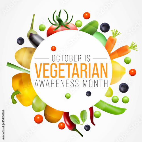 World Vegetarian awareness month is observed every year in October, To promote the joy, compassion and life-enhancing possibilities of vegetarianism. Vector illustration