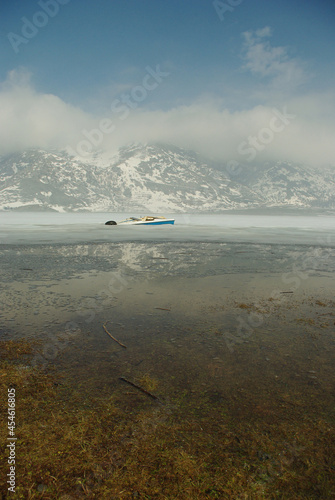 Winter view of the frozen Lake Matese, Campania, Italy photo