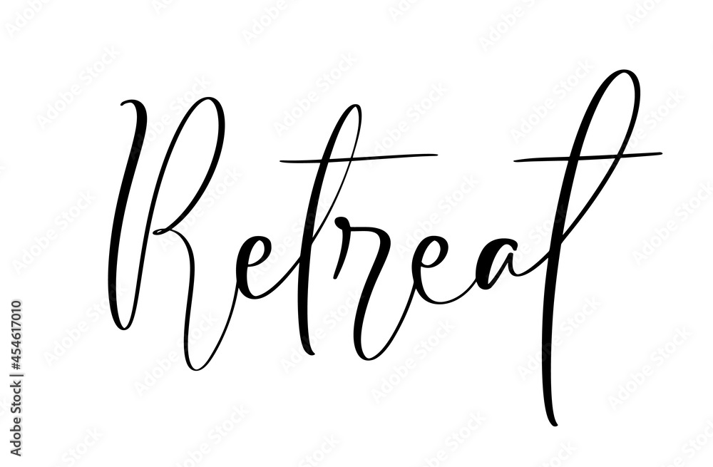 Vector Phrase Retreat. Brush logo black calligraphy lettering Text. Cursive Calligraphic Typeface Vector Phrase Retreat. Brush logo black calligraphy lettering Text. Cursive Calligraphic Typeface