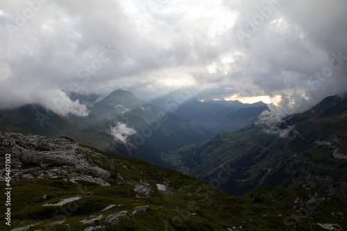 Amazing Landscape in the hearth of Switzerland. Epic scenery with the clouds and fog. Wonderful sunrays through the clouds and later an amazing sunset and sunrise. Perfect roadtrip through Switzerland