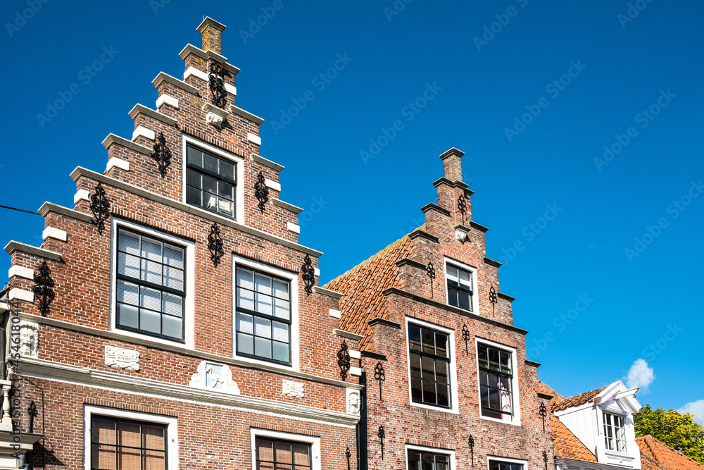 Step gables at Jan Nieuwenhuizenplein in Edam, Noord-Holland province, The Netherlands