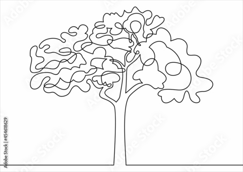 Tree logo continuous one line drawing of nature tree vector illustration