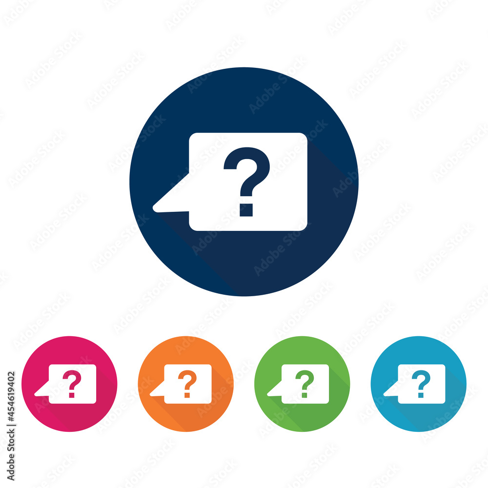 5 colored circles with question icon. 5 colored circles with question icon.