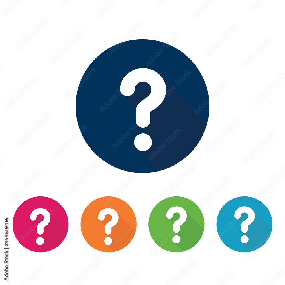 5 round isolated buttons with question icon. 5 round isolated buttons with question icon.