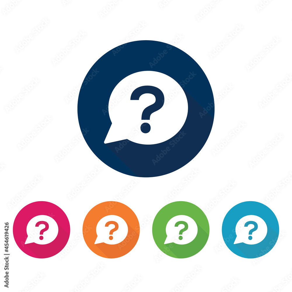 Question icon set of 5 buttons in different colors. Question icon set of 5 buttons in different colors.