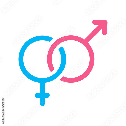Gender icon pink and blue color. The sign of a woman and man.Vector illustration, isolated on white background