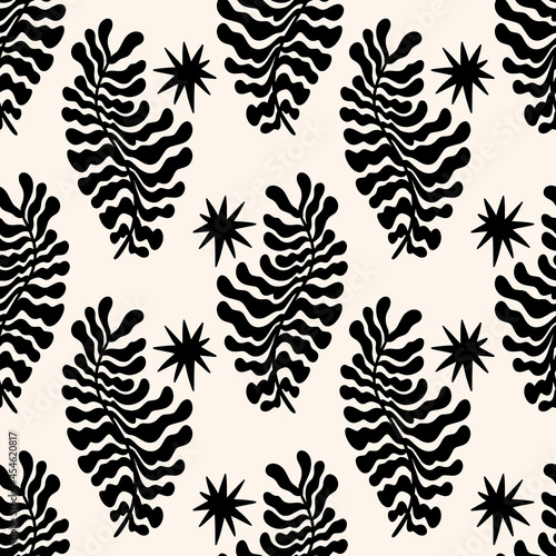 Modern abstract seamless pattern, earthly art print, neutral contour shapes design.