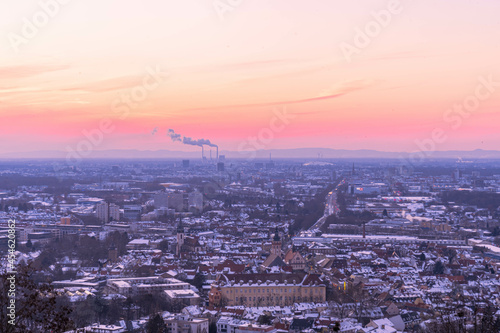 aerial view of the city Karlsruhe at sunset in winter © Hannes