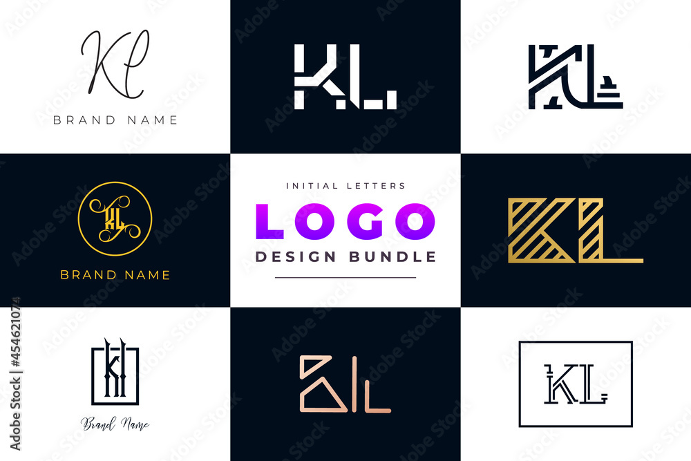 Set of collection Initial Letters KL Logo Design.
