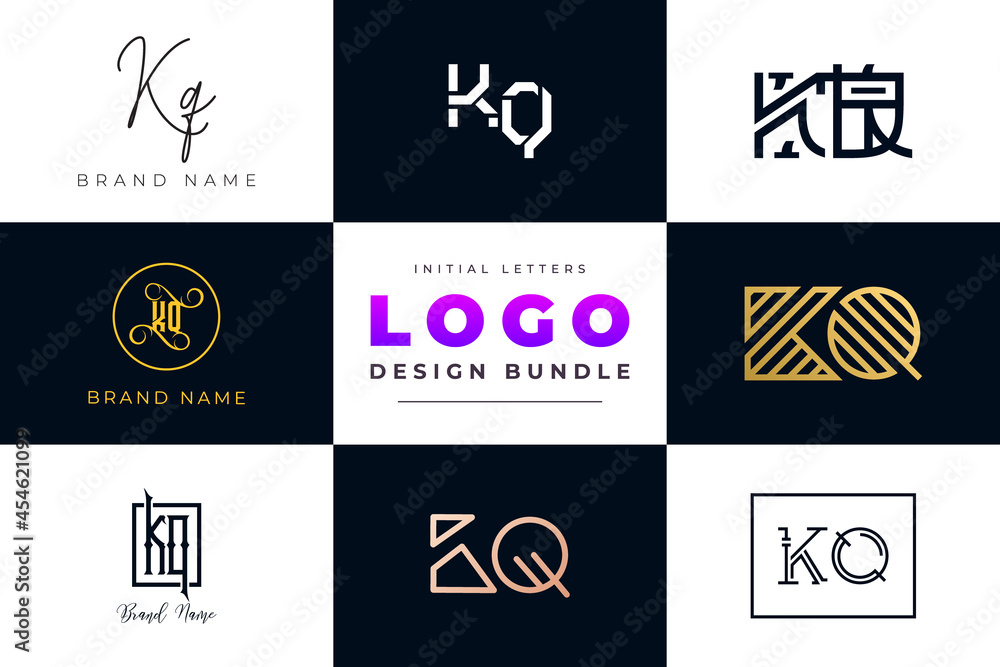 Set of collection Initial Letters KQ Logo Design.