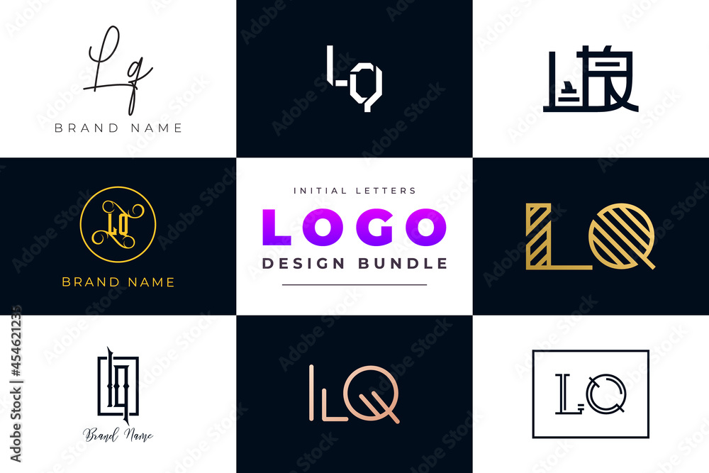 Set of collection Initial Letters LQ Logo Design.