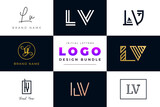 Set of collection Initial Letters LV Logo Design.