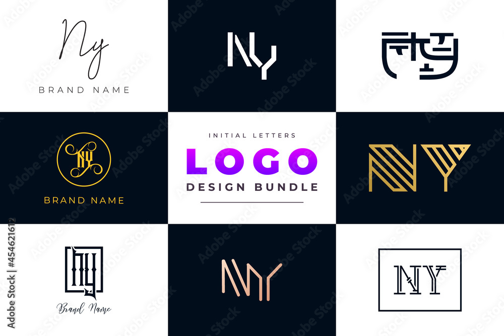 Set of collection Initial Letters NY Logo Design.