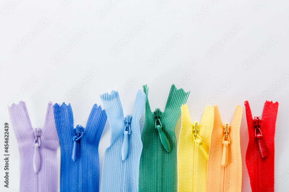 set of multicolored zippers for sewing clothes