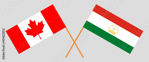Crossed flags of Canada and Tajikistan. Official colors. Correct proportion