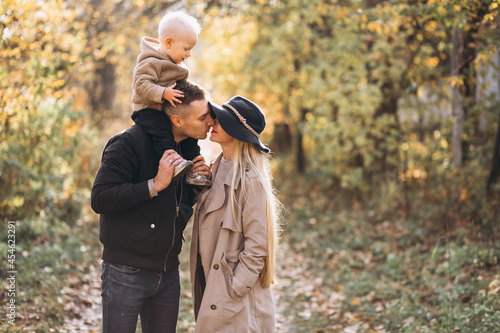 Family with a little son in autumn park