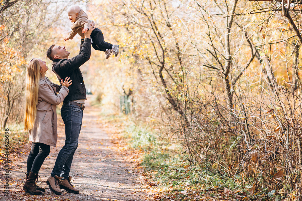 Family with a little son in autumn park Family with a little son in autumn park