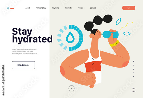 Runner - hydration, a young woman drinking water, website template