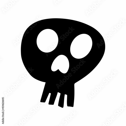 Vector halloween skull clipart, icon isolated on white background. Funny, cute illustration for seasonal design, textile, decoration kids playroom or greeting card. Hand drawn prints.