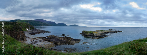 Panorama of Nairbyl bay showing the entire southern coast of the Isle of Man