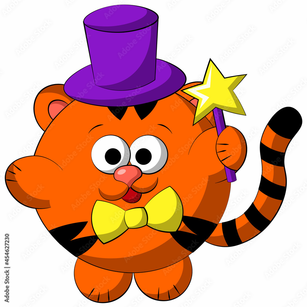 Cute cartoon Tiger the Wizard. Draw illustration in color Cute cartoon Tiger the Wizard. Draw illustration in color