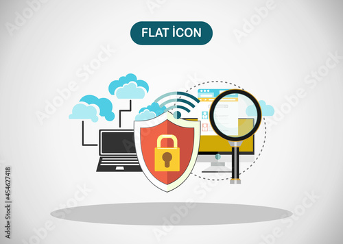 Internet security and data protection concept flat vector illustration