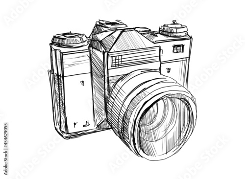 Szkic odręczny analogowego aparatu fotograficznego