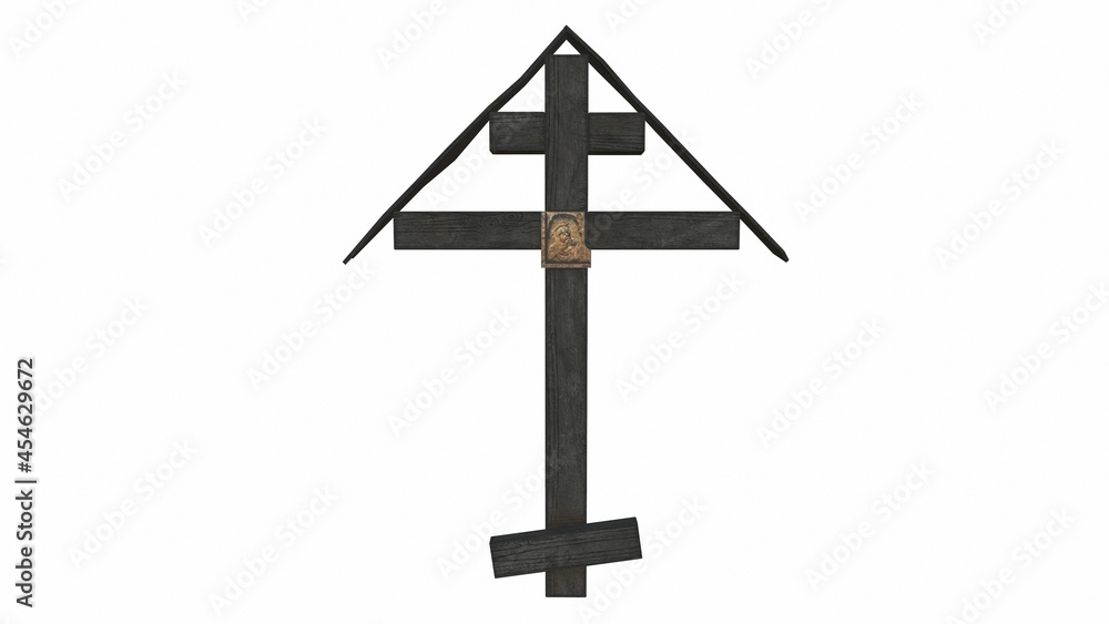 Old wooden grave cross on the background 3d-rendering