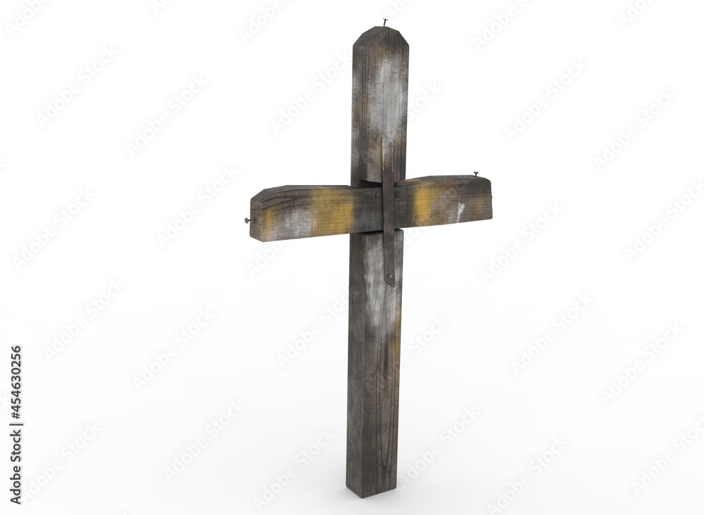 Old wooden grave cross on the background 3d-rendering