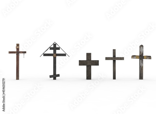 Old wooden grave cross on the background 3d-rendering