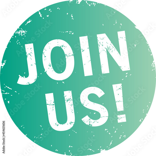 türkiser Button Join us zerkratzt