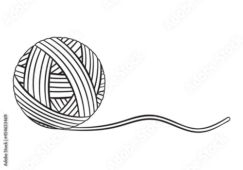 Ball of yarn thread icon. Round clew filament for knitting needles, crochet, sewing. Cotton or wool skein fiber for knit knitwear handmade. Material for creative needlework hobby. Black outline vector