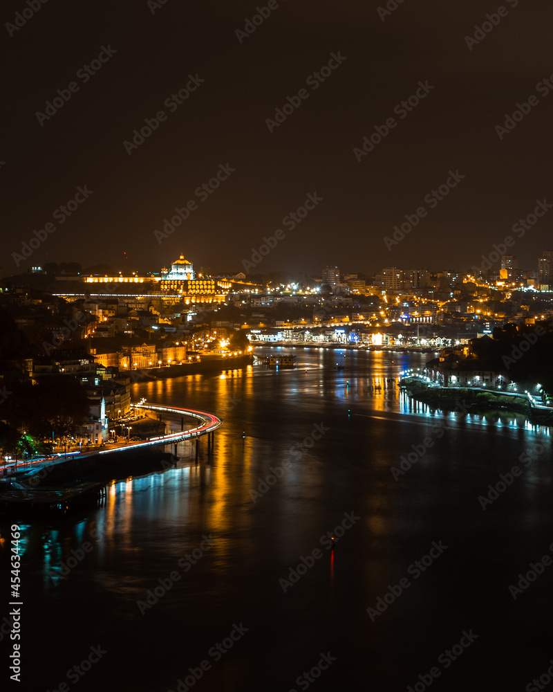 Downtown Porto and Douro river by night