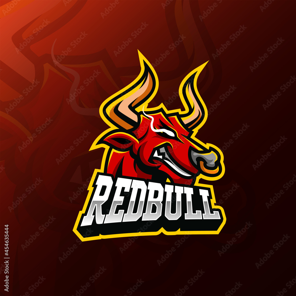 angry red bull head mascot esport logo design