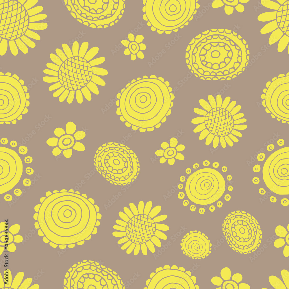 Fototapeta premium Seamless pattern with flowers. Vector illustration. Beautiful flowers. Fashionable fabric, wrapping paper. grunge texture