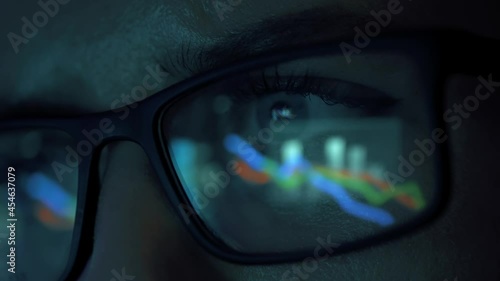 Wallpaper Mural Portrait of woman working on laptop to research cryptocurrency financial markets. Trader or analyst wearing glasses. Analyzing btc stock market to make investment. Finance charts and graphs of crypto Torontodigital.ca