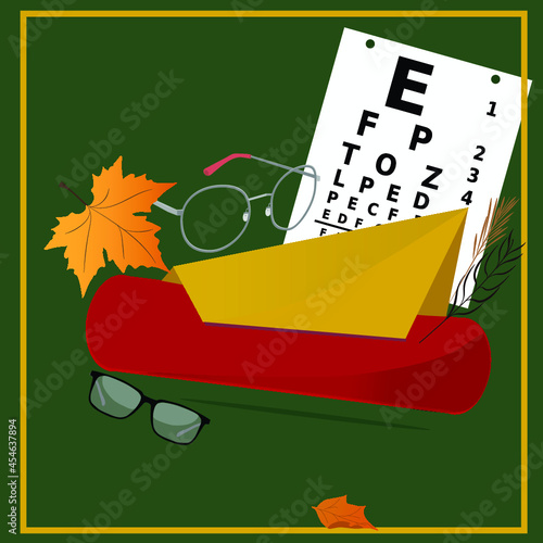 Ophthalmology Autumn Banner template design  eye test concept vector illustration with eyeglasses  Optical Store illustration with copy space