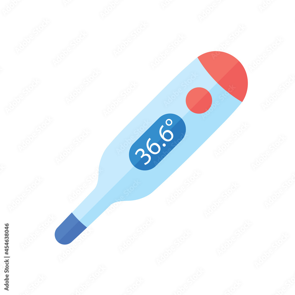 Medical digital thermometer isolated flat icon vector, flu fever diagnostics. Medical digital thermometer isolated flat icon vector, flu fever diagnostics.