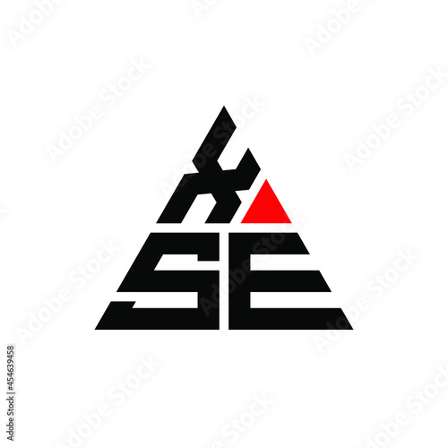 XSE triangle letter logo design with triangle shape. XSE triangle logo design monogram. XSE triangle vector logo template with red color. XSE triangular logo Simple, Elegant, and Luxurious Logo. XSE  photo