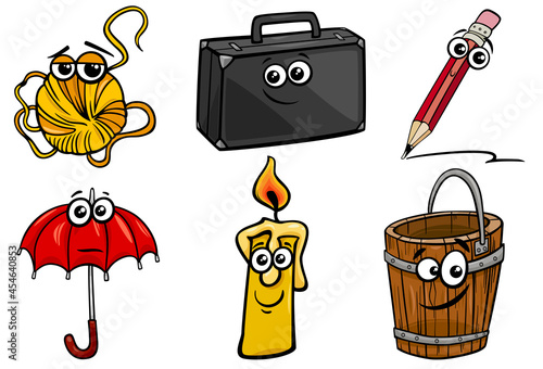 funny cartoon object characters clip arts set