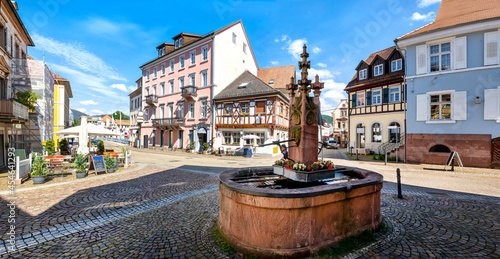 The Marktbrunnen (Market fountain) in the old town of Gernsbach, Blackforest, Germany