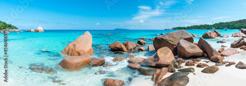 Anse Lazio beach panorama on Praslin, Seychelles photo